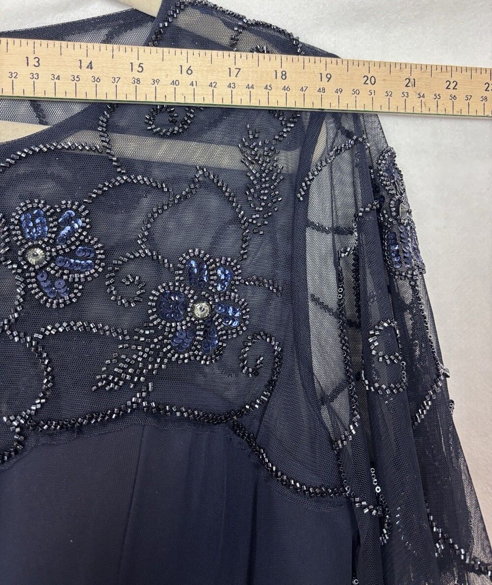 Xscape Plus Size 16W Long Formal Dress Beaded Sequin Illusion Neck Gown Evening - Picture 10 of 13
